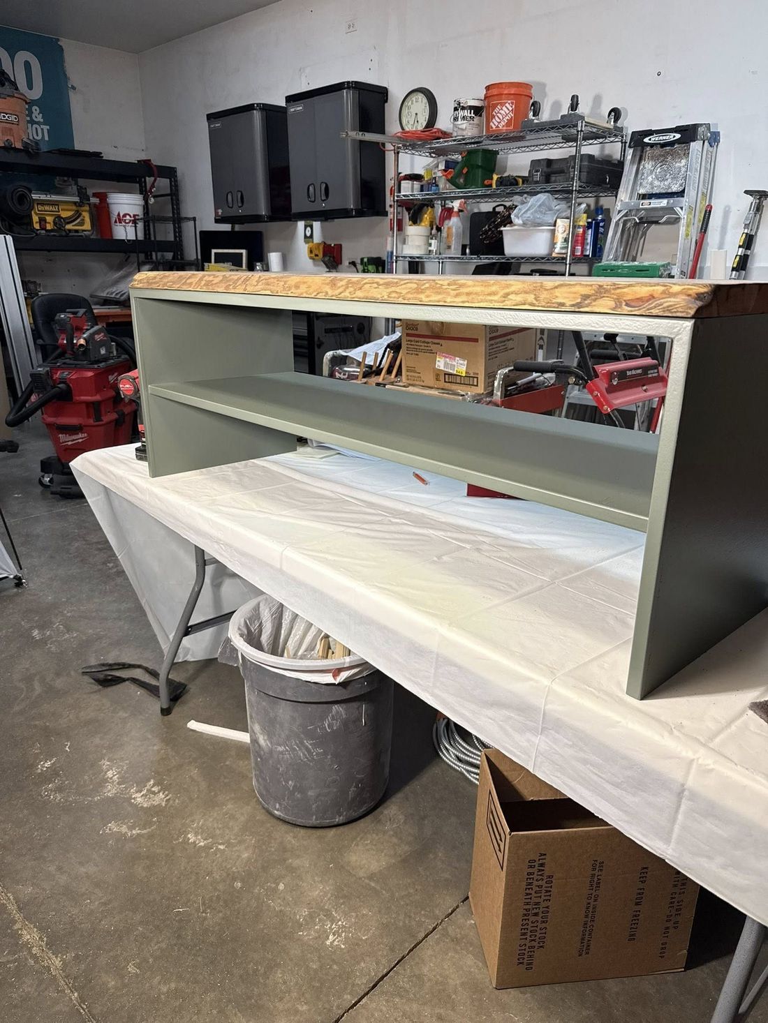 Sage green sprayed bench base